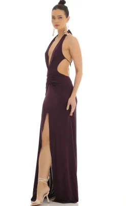 LUCY IN THE SKY Maxi Dresses^Front Slit Open Back Maxi Dress In Purple