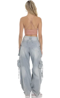 LUCY IN THE SKY Tops^Front Tie Satin Top In Apricot