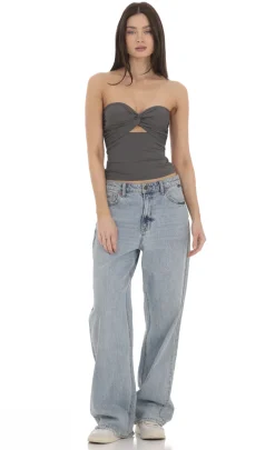 LUCY IN THE SKY Tops^Front Twist Strapless Top In Grey