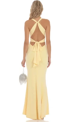 LUCY IN THE SKY Maxi Dresses^Front Twist V-Neck Maxi Dress In Yellow