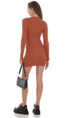 LUCY IN THE SKY Mini Dresses^Front Zip Knit Dress In Orange