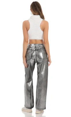 LUCY IN THE SKY Tops^Fuzzy Knit Mock Neck Top In White