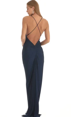 LUCY IN THE SKY Maxi Dresses^Gathered Cross Back Maxi Dress In Navy