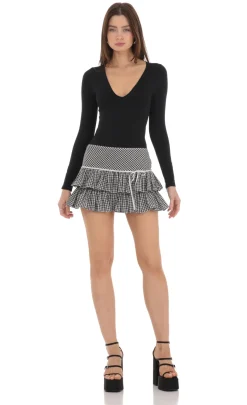 LUCY IN THE SKY Shorts^Gingham Ruffle Skirt In Black And White