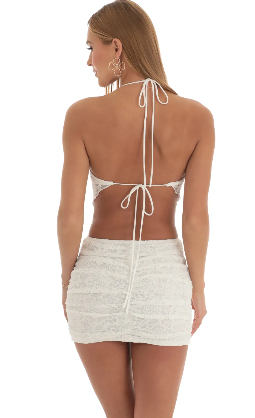 LUCY IN THE SKY Two-Piece Sets^Glitter Lace Two Piece Skirt Set In White