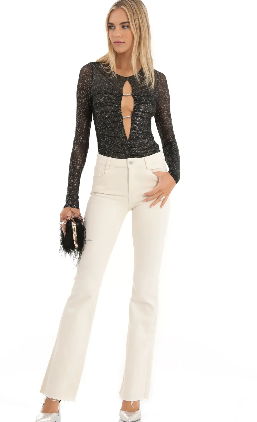 LUCY IN THE SKY Tops|Bodysuits^Glitter Mesh Bodysuit In Black