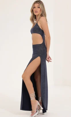 LUCY IN THE SKY Maxi Dresses^Glitter Tummy Cutout Maxi Dress In Navy