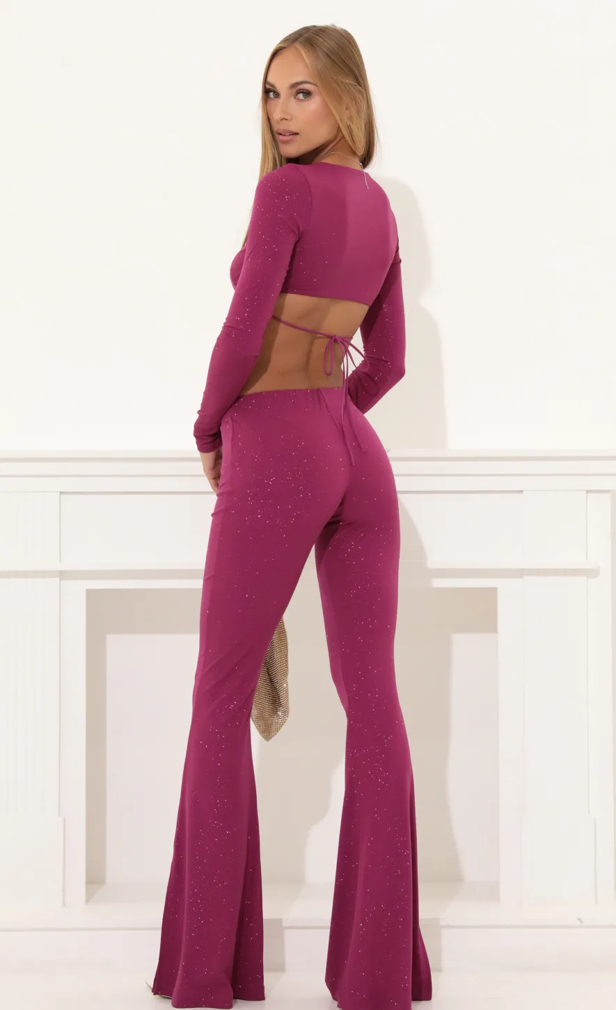 LUCY IN THE SKY Two-Piece Sets|Tops^Glitter Two Piece Pant Set In Mauve