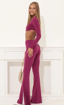 LUCY IN THE SKY Two-Piece Sets|Tops^Glitter Two Piece Pant Set In Mauve