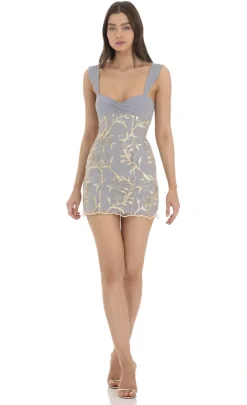 LUCY IN THE SKY Mini Dresses^Gold Floral Embroidered Dress In Grey