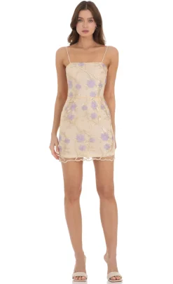 LUCY IN THE SKY Mini Dresses^Gold Floral Mesh Dress