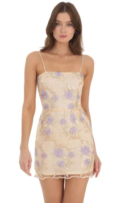LUCY IN THE SKY Mini Dresses^Gold Floral Mesh Dress