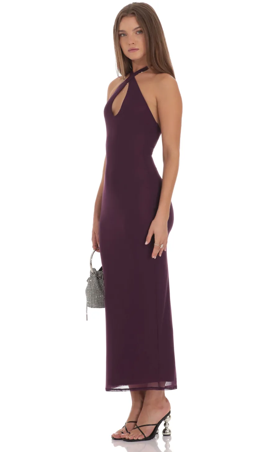 LUCY IN THE SKY Maxi Dresses^Halter Bodycon Maxi Dress In Purple