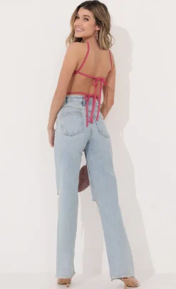 LUCY IN THE SKY Tops^Halter Crop Top In Pink Shimmer