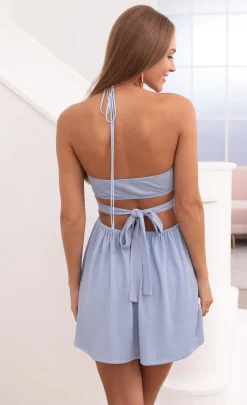 LUCY IN THE SKY Mini Dresses^Halter Cutout Dress In Blue Shimmer