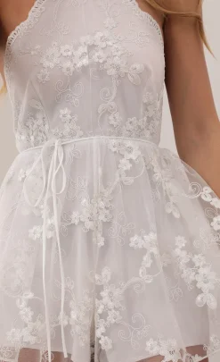 LUCY IN THE SKY Rompers^Halter Lace Romper In White