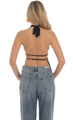 LUCY IN THE SKY Tops^Halter Open Back Top In Black