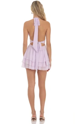 LUCY IN THE SKY Mini Dresses^Halter Plunge Neck Dress In Lavender
