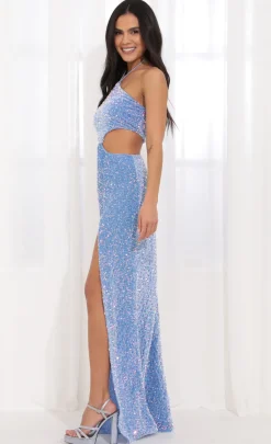 LUCY IN THE SKY Maxi Dresses^Halter Sequin Maxi Dress In Blue
