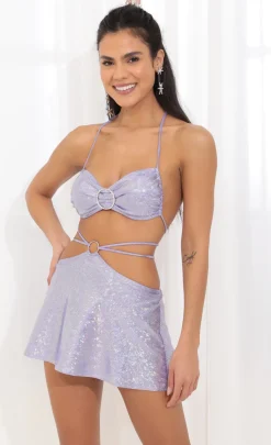 LUCY IN THE SKY Mini Dresses^Halter Shimmer Cutout Dress In Purple