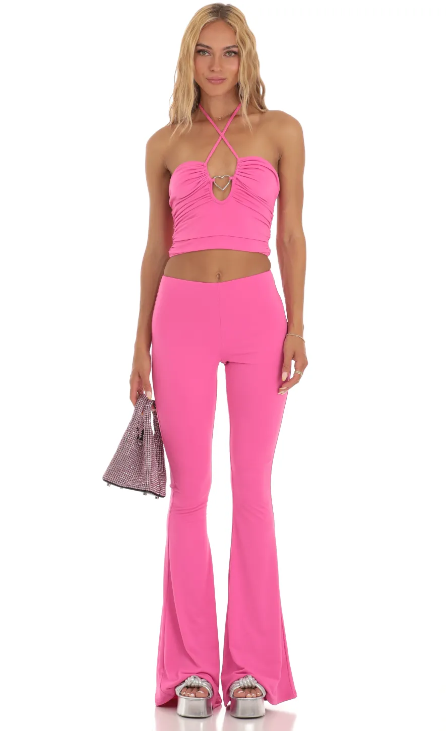 LUCY IN THE SKY Two-Piece Sets|Pants^Heart Flare Two Piece Set In Pink