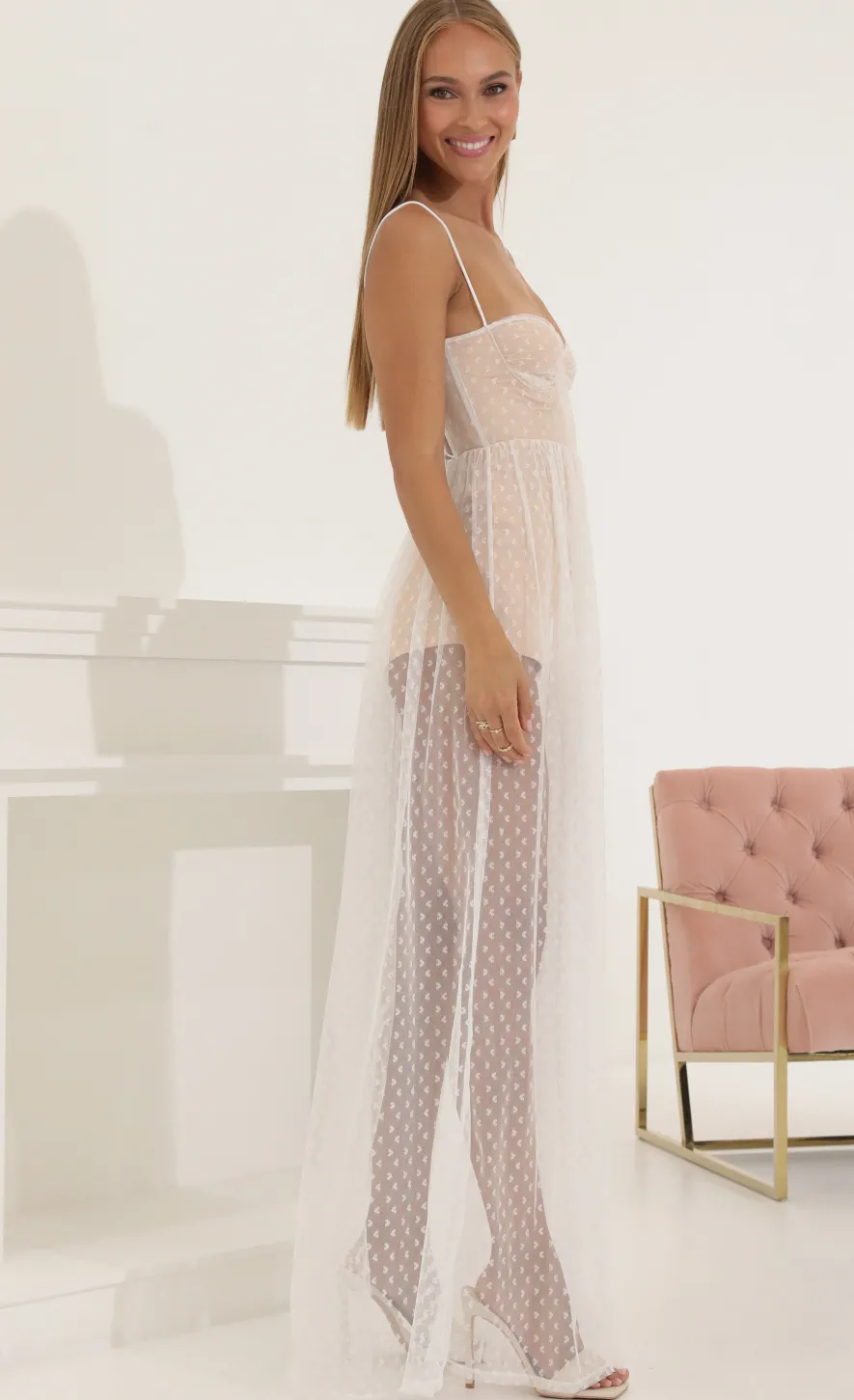 LUCY IN THE SKY Maxi Dresses^Heart Tulle Corset Maxi Dress In White