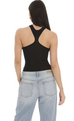 LUCY IN THE SKY Bodysuits^Heathered Sheer Bodysuit In Black