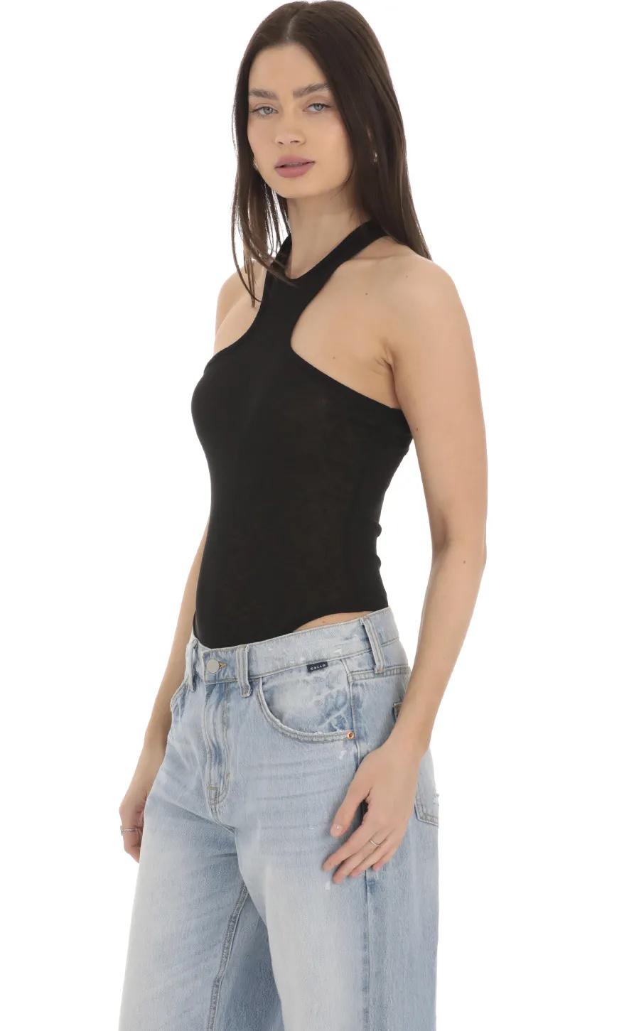 LUCY IN THE SKY Bodysuits^Heathered Sheer Bodysuit In Black