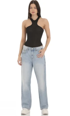 LUCY IN THE SKY Bodysuits^Heathered Sheer Bodysuit In Black