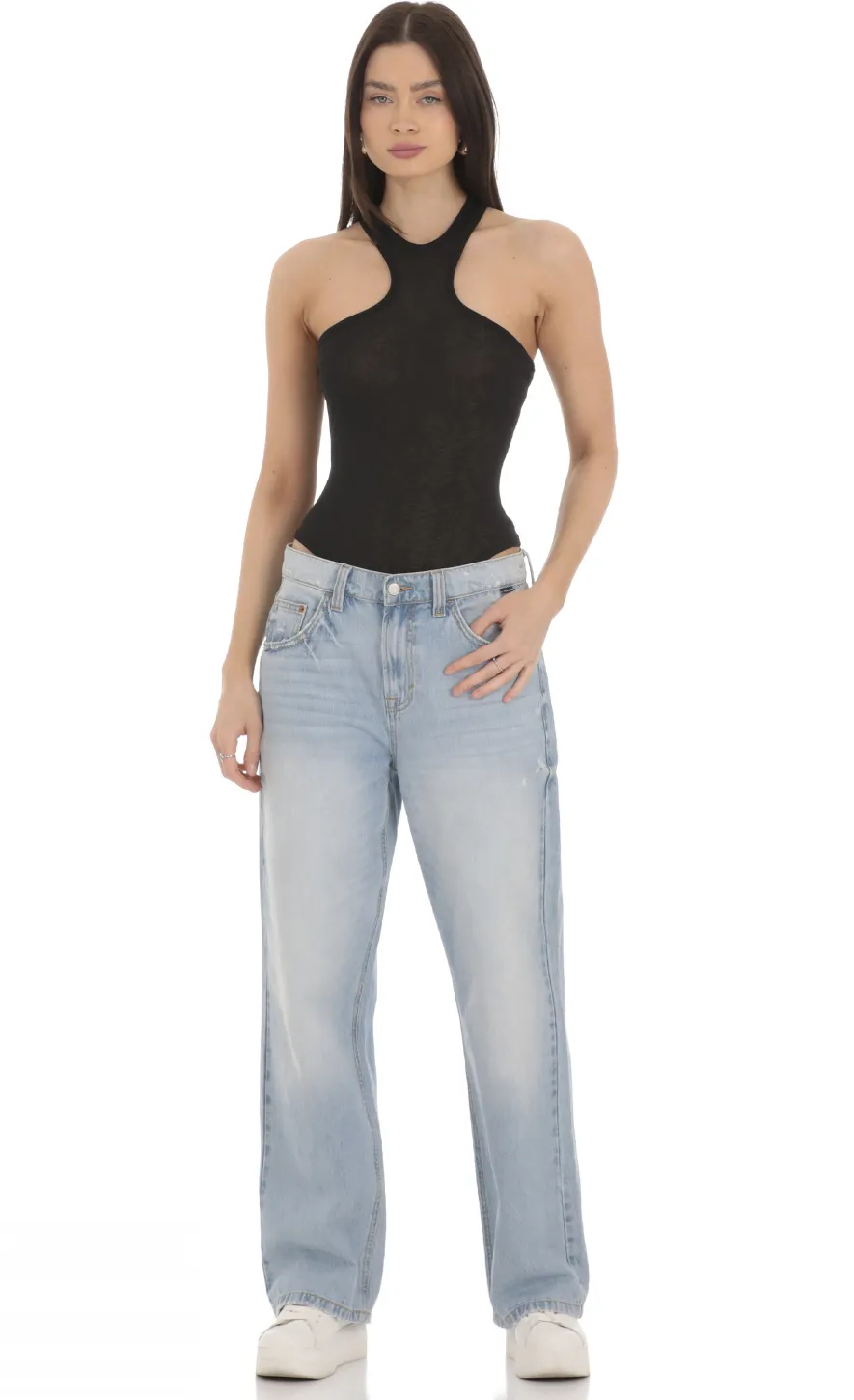 LUCY IN THE SKY Bodysuits^Heathered Sheer Bodysuit In Black