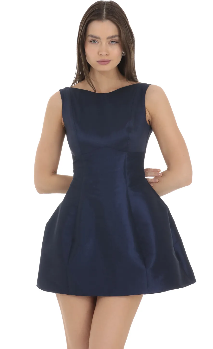 LUCY IN THE SKY Mini Dresses^High Neck Open Back Flare Dress In Navy