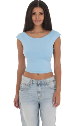 LUCY IN THE SKY Tops^High Neck Open Back Top In Light Blue