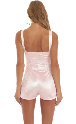 LUCY IN THE SKY Rompers^Hook And Eye Romper In Pink Swirl