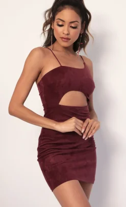 LUCY IN THE SKY Mini Dresses^Illusion Suede Cutout Dress In Burgundy