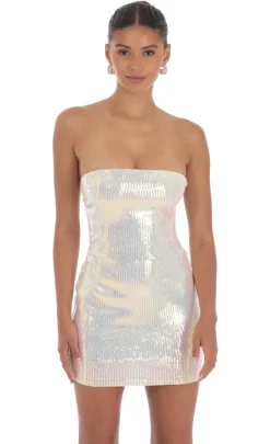 LUCY IN THE SKY Mini Dresses^Iridescent Seqiun Strapless Bodycon Dress In Cream