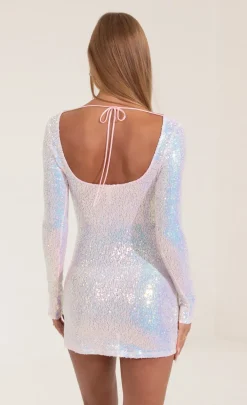 LUCY IN THE SKY Mini Dresses^Iridescent Sequin Long Sleeve Dress In LightPink