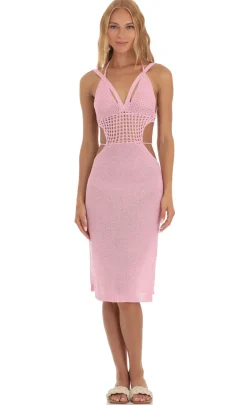 LUCY IN THE SKY Midi Dresses^Ixora Crochet Cutout Midi Dress In Pink