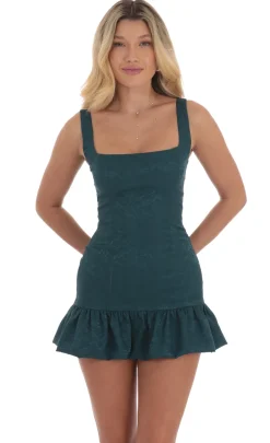 LUCY IN THE SKY Mini Dresses^Jacquard Bubble Ruffle Dress In Teal
