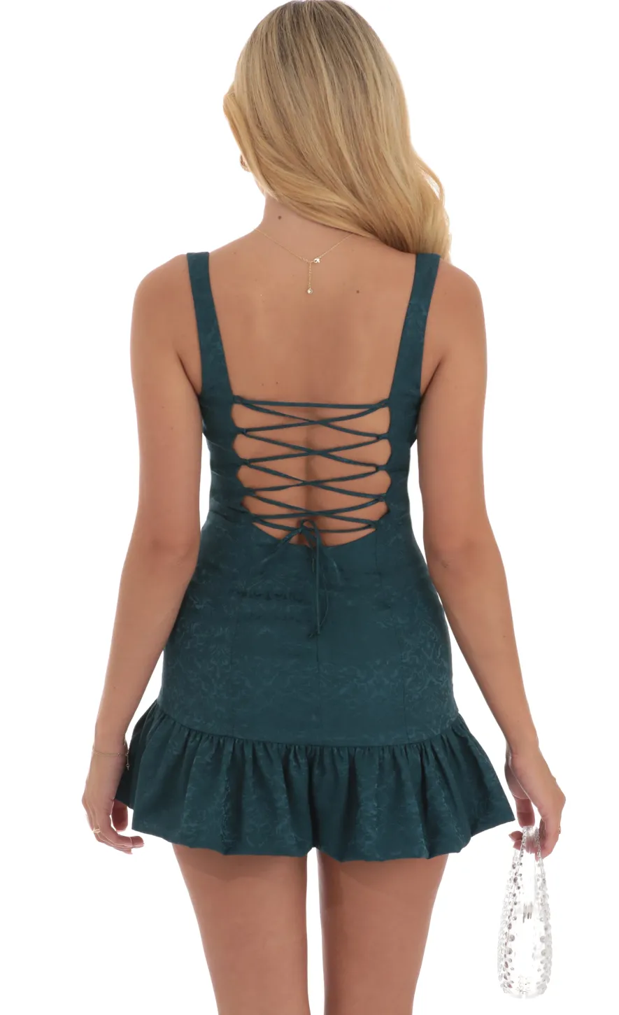 LUCY IN THE SKY Mini Dresses^Jacquard Bubble Ruffle Dress In Teal