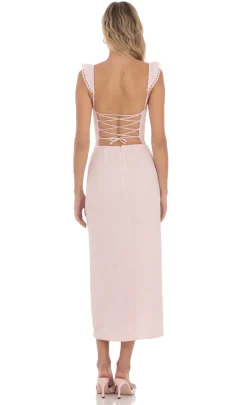 LUCY IN THE SKY Midi Dresses^Jacquard Embroidered Strap Midi Dress In Pink