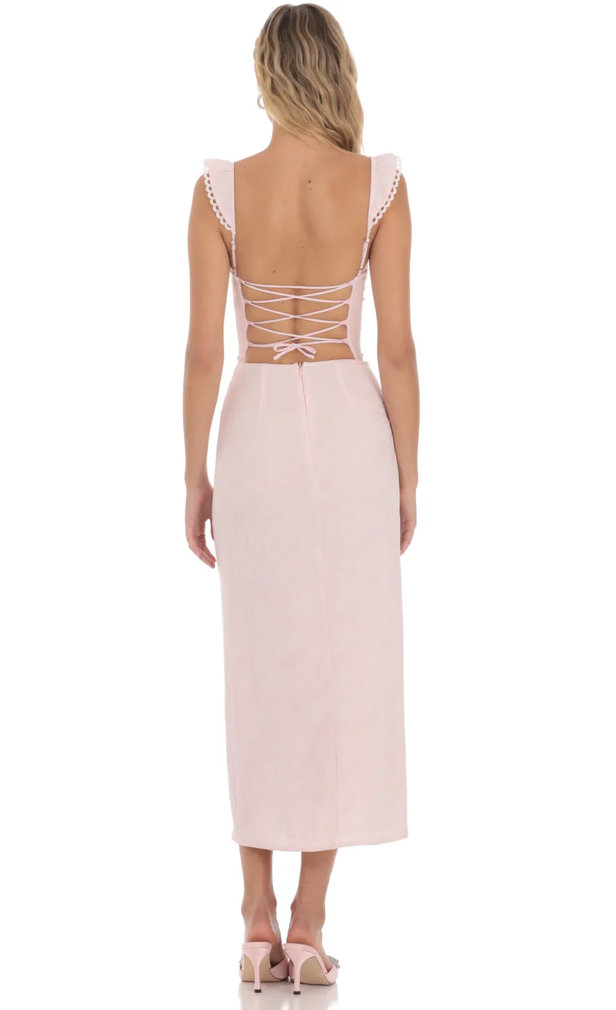 LUCY IN THE SKY Midi Dresses^Jacquard Embroidered Strap Midi Dress In Pink