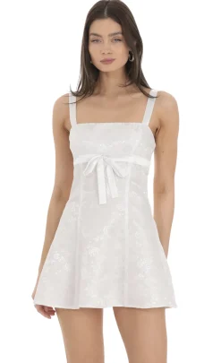 LUCY IN THE SKY Mini Dresses^Jacquard Satin Ribbon Dress In White