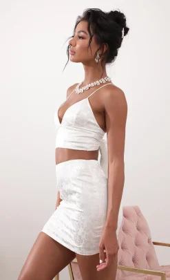 LUCY IN THE SKY Two-Piece Sets^Jacquard Satin Set In White