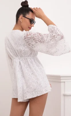 LUCY IN THE SKY Rompers^Kadee Bell Sleeve Romper In White Sequined Lace