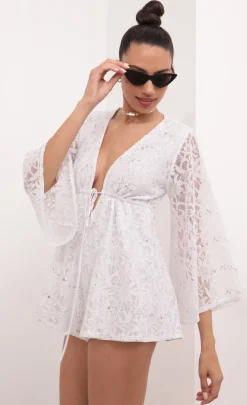 LUCY IN THE SKY Rompers^Kadee Bell Sleeve Romper In White Sequined Lace