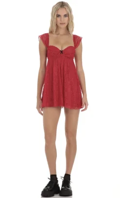 LUCY IN THE SKY Mini Dresses^Lace Babydoll Dress In Red