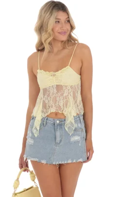 LUCY IN THE SKY Tops^Lace Babydoll Top In Yellow