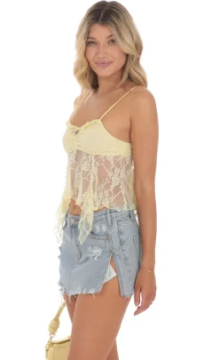 LUCY IN THE SKY Tops^Lace Babydoll Top In Yellow