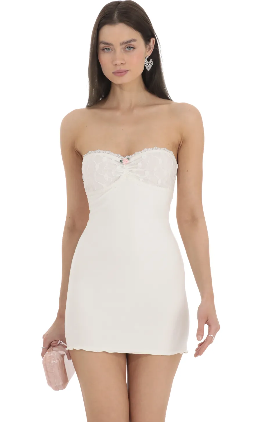 LUCY IN THE SKY Mini Dresses^Lace Bust Bodycon Strapless Dress In White