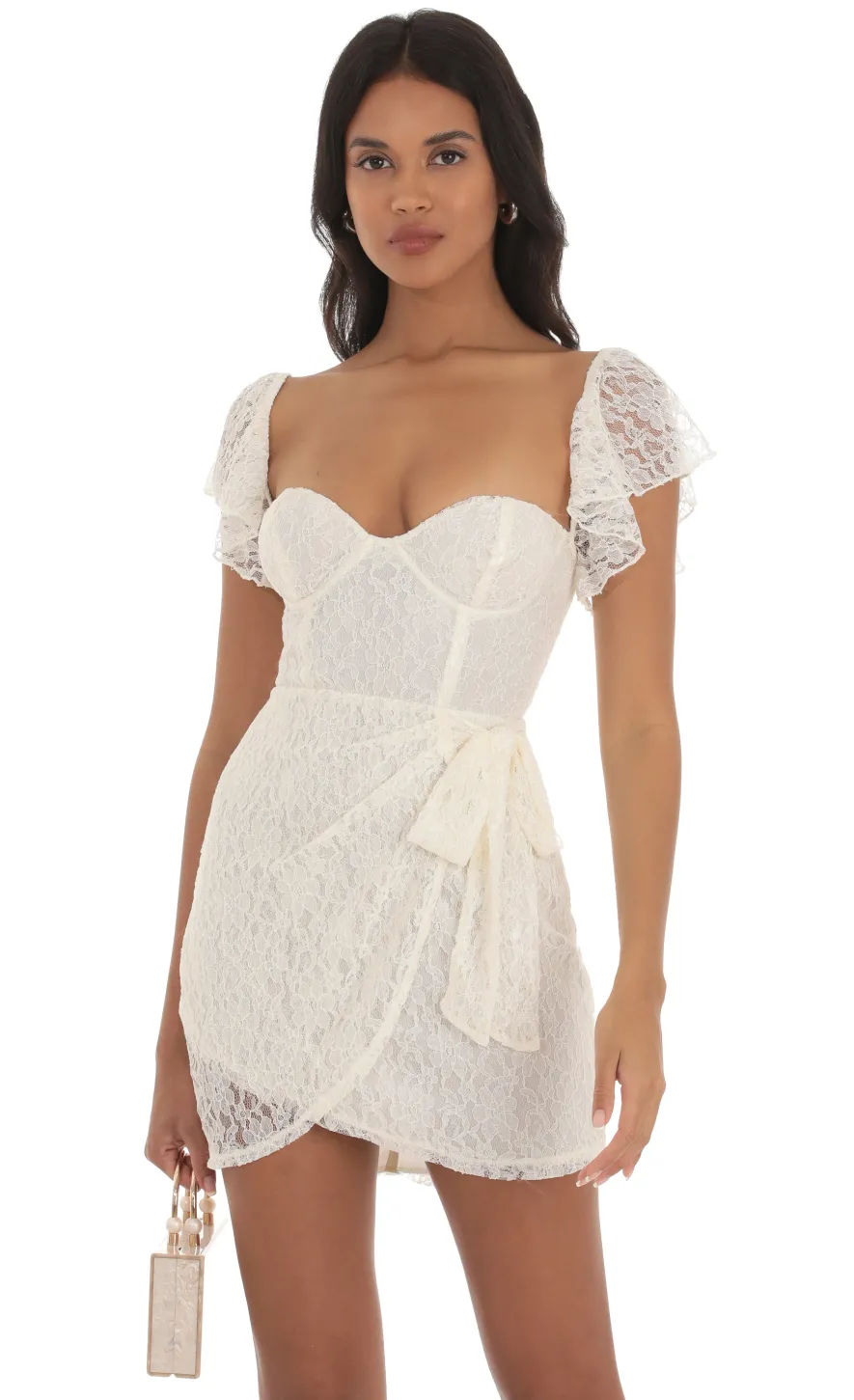 LUCY IN THE SKY Mini Dresses^Lace Corset Wrap Dress In Ivory